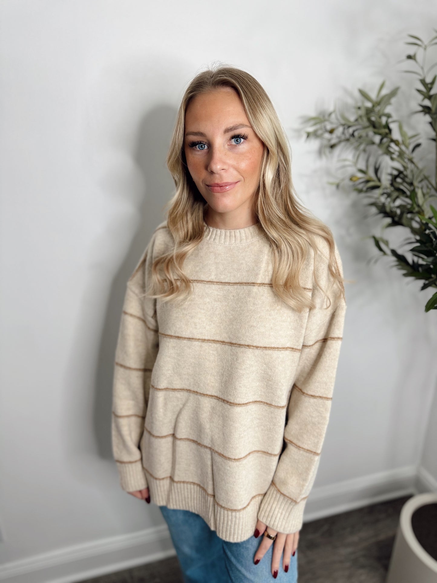 NEUTRAL STRIPED SOFT KNIT SWEATER