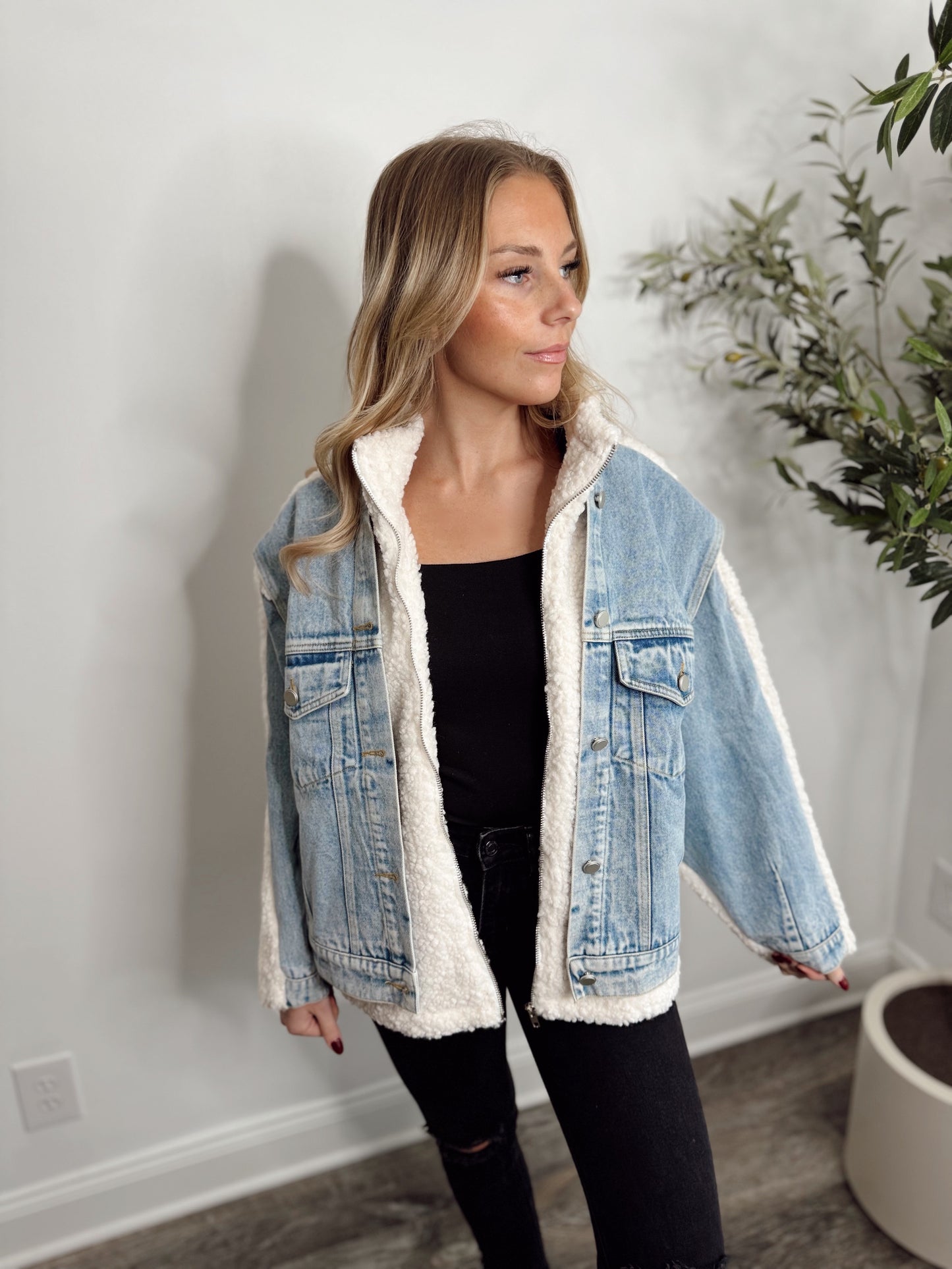 FRONT DENIM SHERPA ZIP UP JACKET