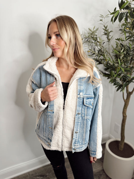 FRONT DENIM SHERPA ZIP UP JACKET