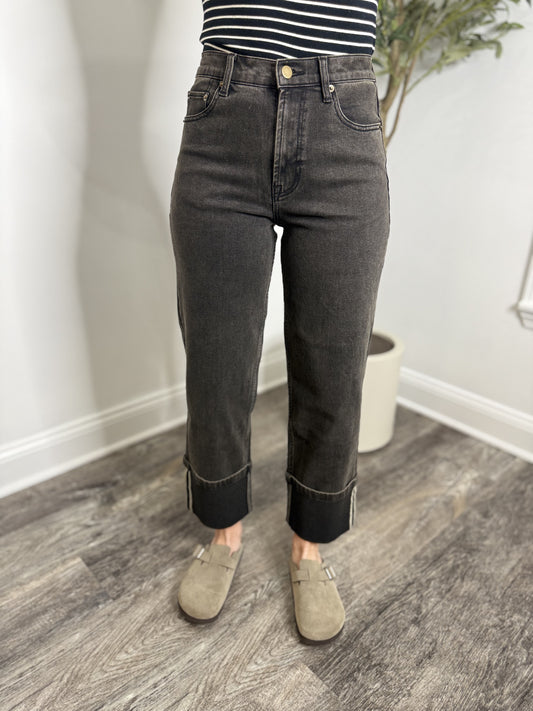BLACK WASHED CUFFED DENIM