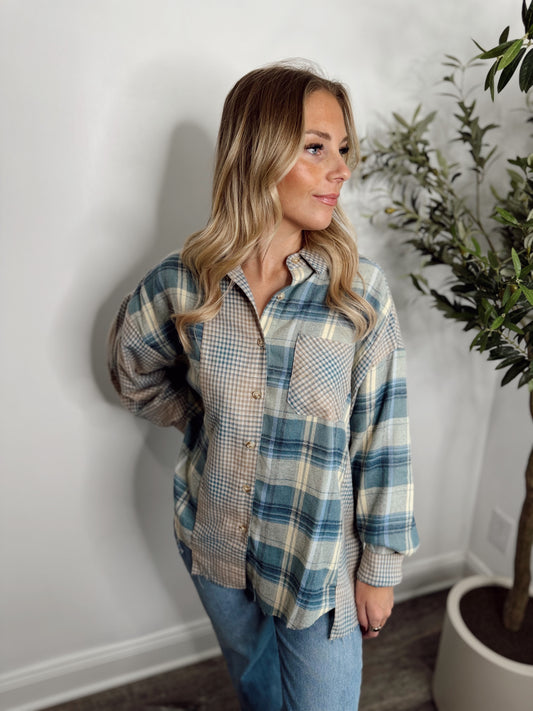 BLUE VINTAGE PLAID FLANNEL